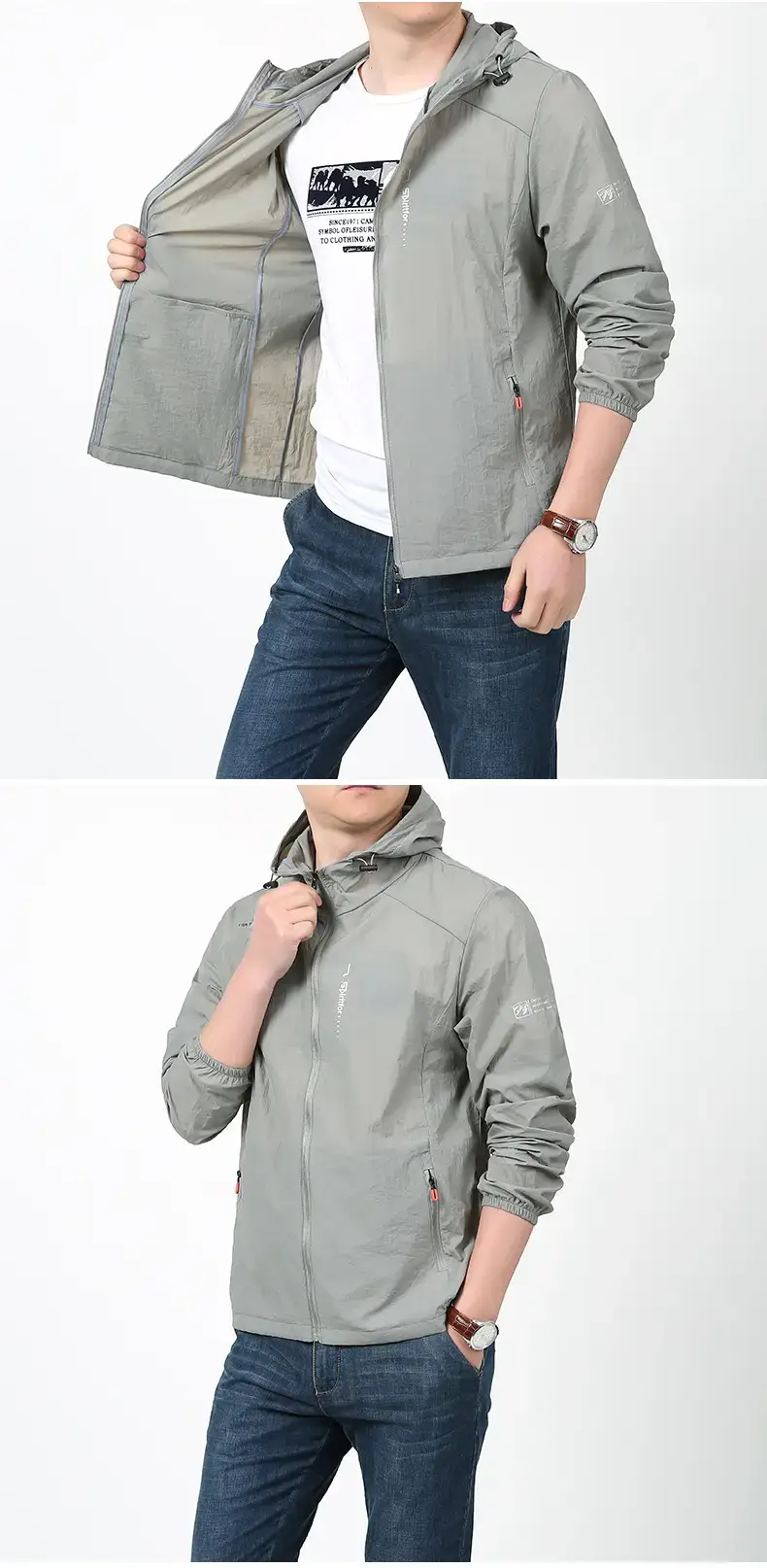 Men's Grey Hooded Sun Protection Jacket with Pocket — feature 16