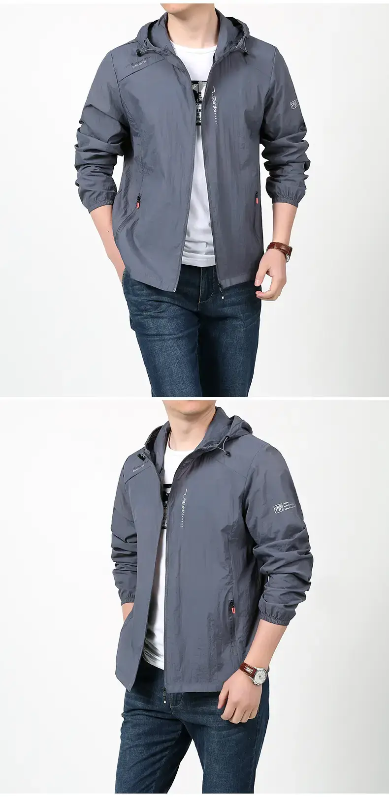 Men's Grey Hooded Sun Protection Jacket with Pocket — feature 6