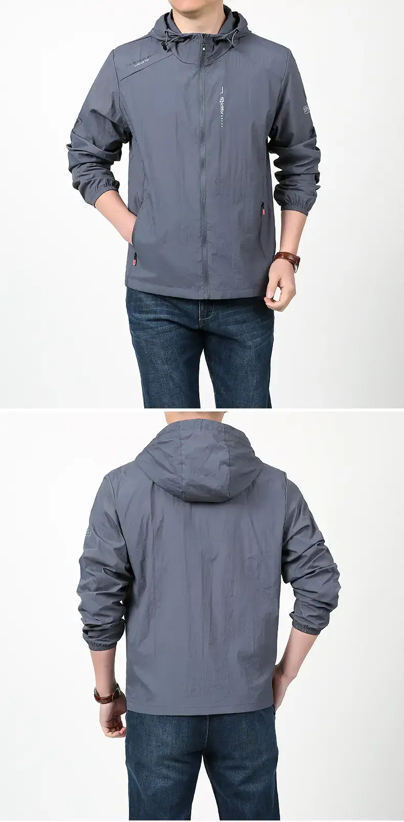 Men's Grey Hooded Sun Protection Jacket with Pocket — feature 8