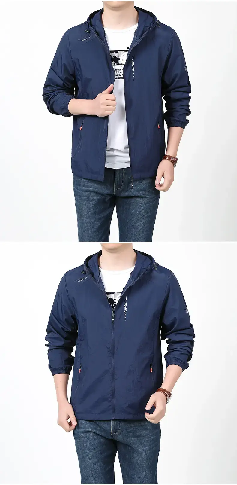 Men's Grey Hooded Sun Protection Jacket with Pocket — feature 9