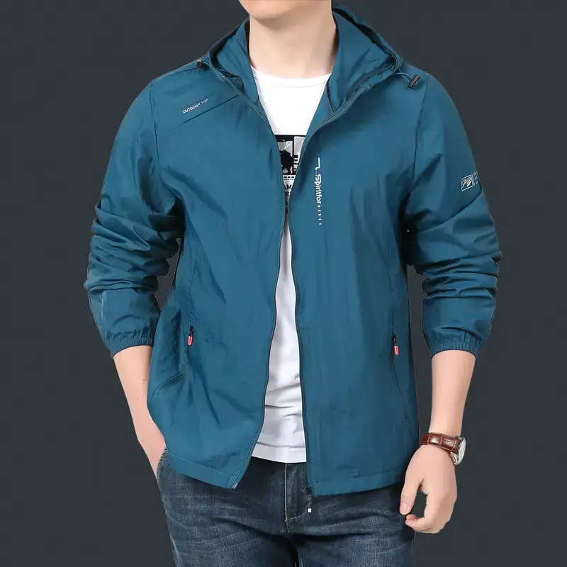 Men's Grey Hooded Sun Protection Jacket with Pocket - Image 4