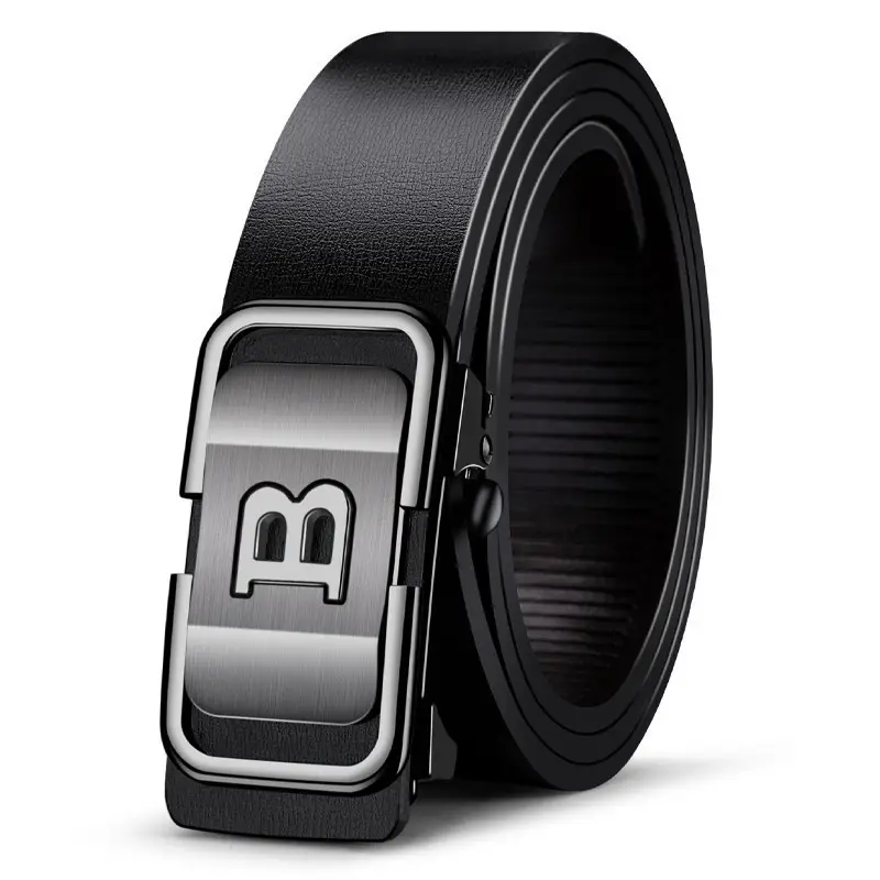 Men's Toothless Belt Black Two-Layer Cowhide β feature 34