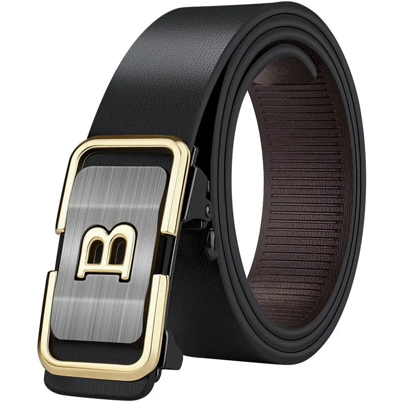 Men's Toothless Belt Black Two-Layer Cowhide β feature 35