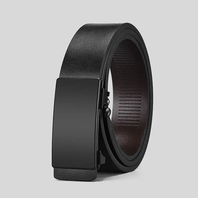 Men's Toothless Belt Black Two-Layer Cowhide