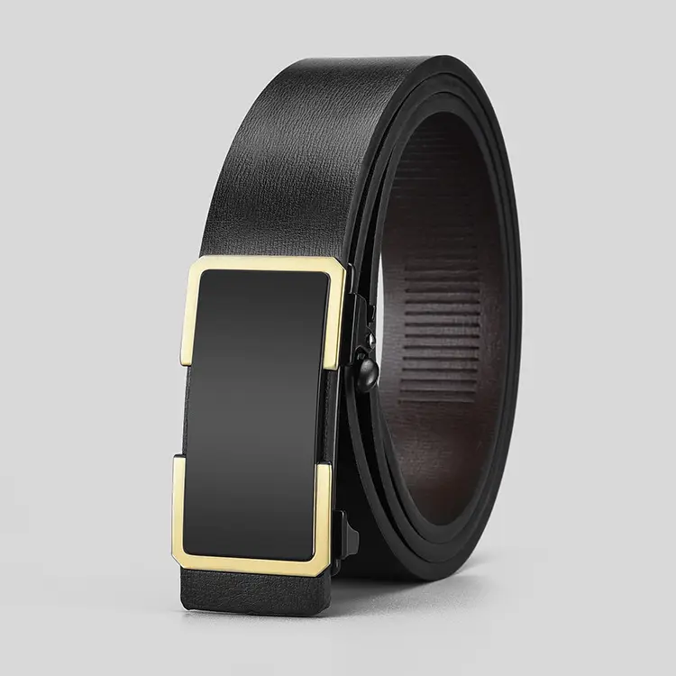 Men's Toothless Belt Black Two-Layer Cowhide - Image 2