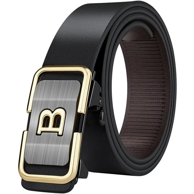 Men's Toothless Belt Black Two-Layer Cowhide - Image 27