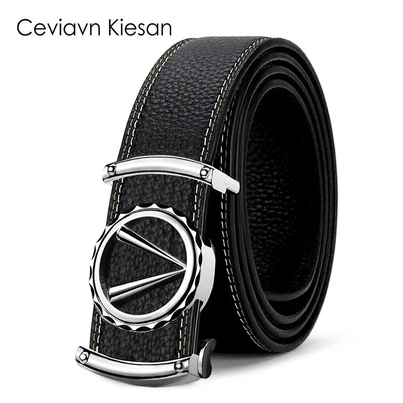 Men's Toothless Belt Black Two-Layer Cowhide - Image 37