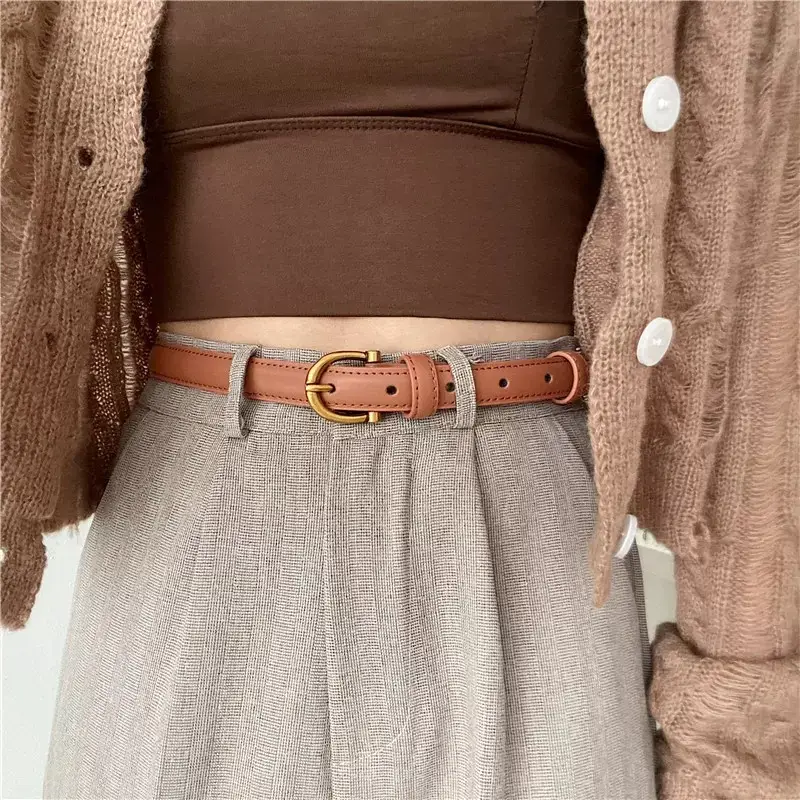 Korean Style Women's Leather Belt with Gold Buckle - Image 6