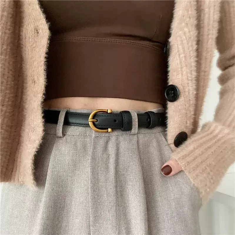 Korean Style Women's Leather Belt with Gold Buckle - Image 7