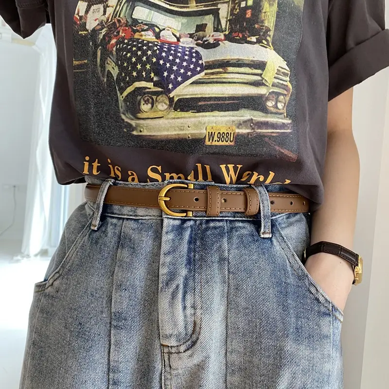 Korean Style Women's Leather Belt with Gold Buckle — feature 10