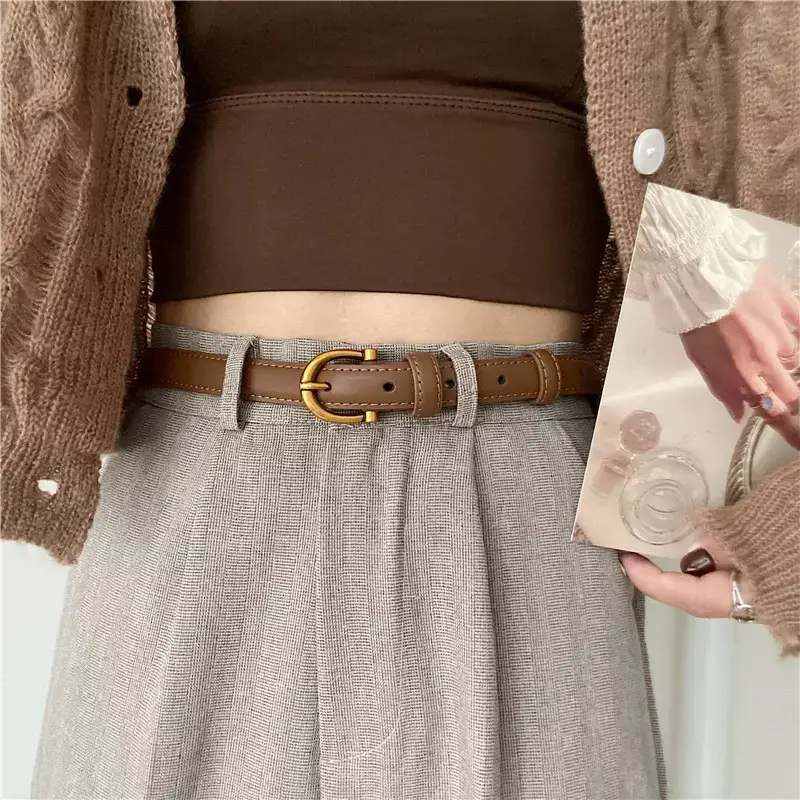 Korean Style Women's Leather Belt with Gold Buckle — feature 12