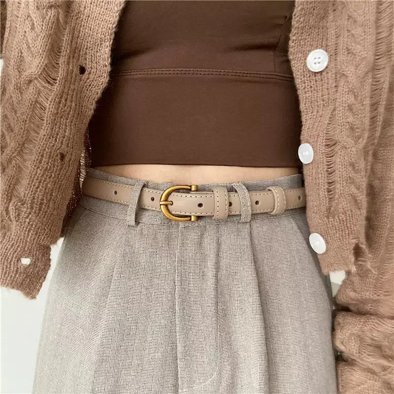 Korean Style Women's Leather Belt with Gold Buckle — feature 13