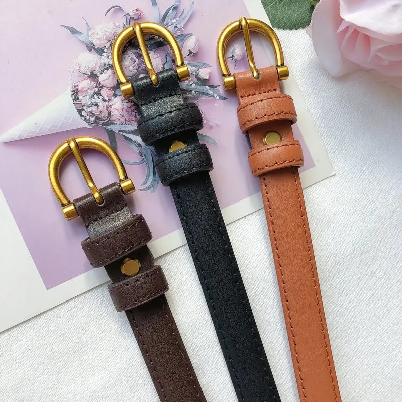 Korean Style Women's Leather Belt with Gold Buckle — feature 5