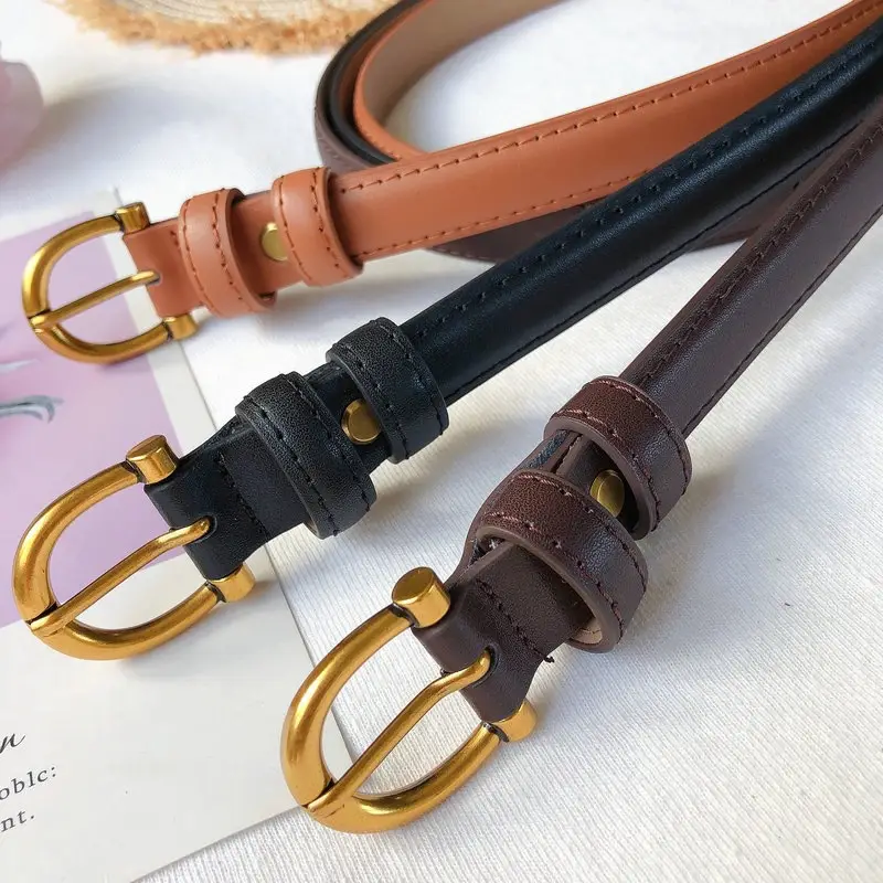 Korean Style Women's Leather Belt with Gold Buckle — feature 6