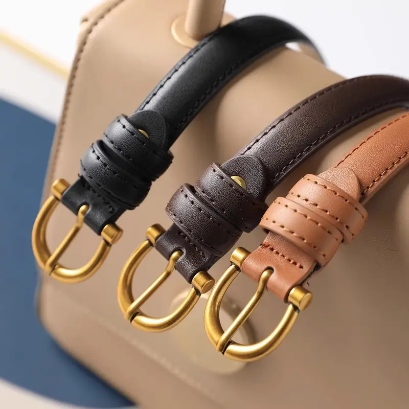 Korean Style Women's Leather Belt with Gold Buckle — feature 7