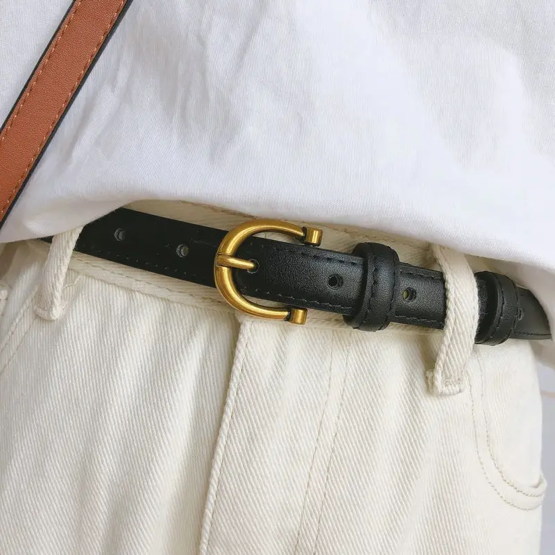 Korean Style Women's Leather Belt with Gold Buckle — feature 9