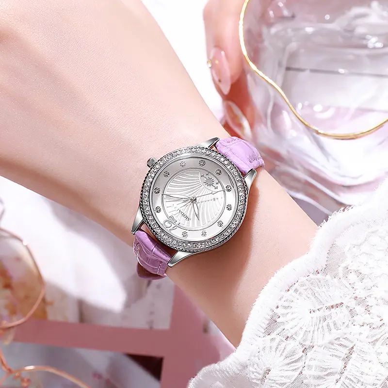 Women's Gypsophila Diamond Watch with Black Strap - Image 7