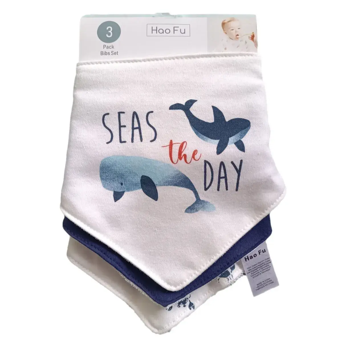 Baby Cotton Heart Design Towel Bibs 3 Pcs Set - Image 2