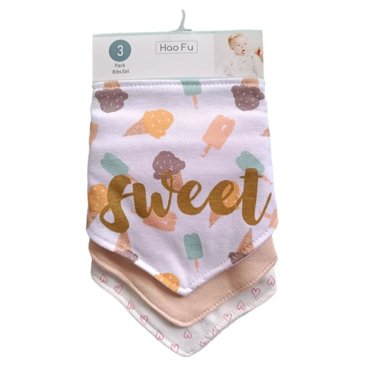 Baby Cotton Heart Design Towel Bibs 3 Pcs Set — feature 6