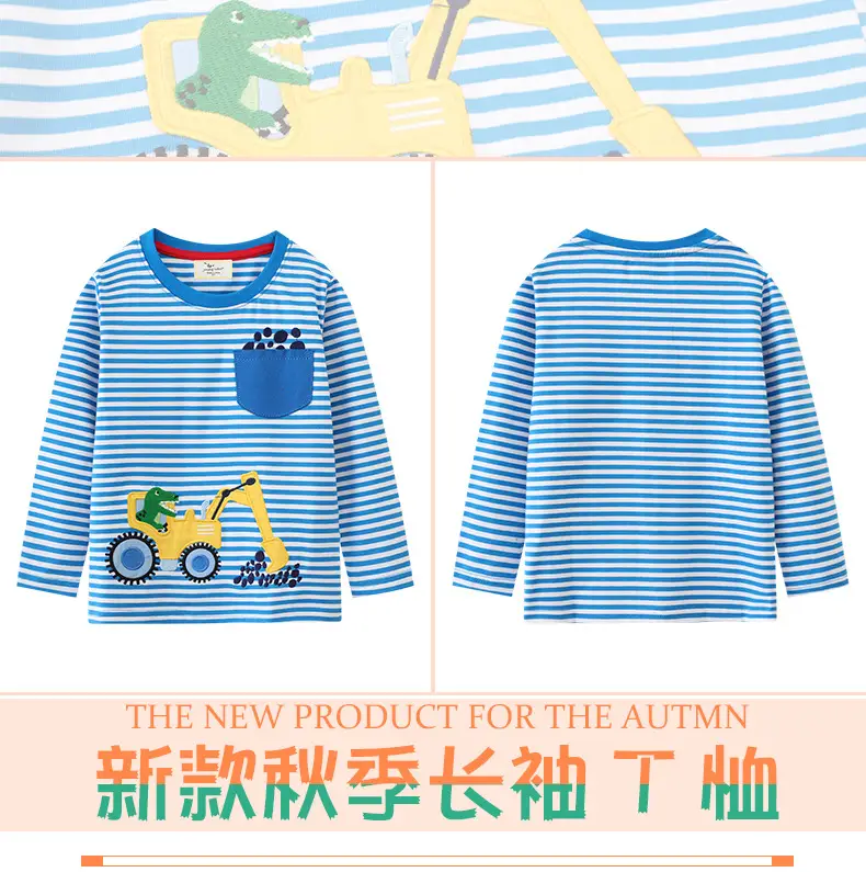 European American Long Sleeve T-Shirt Blue Striped Boys Girls — feature 1