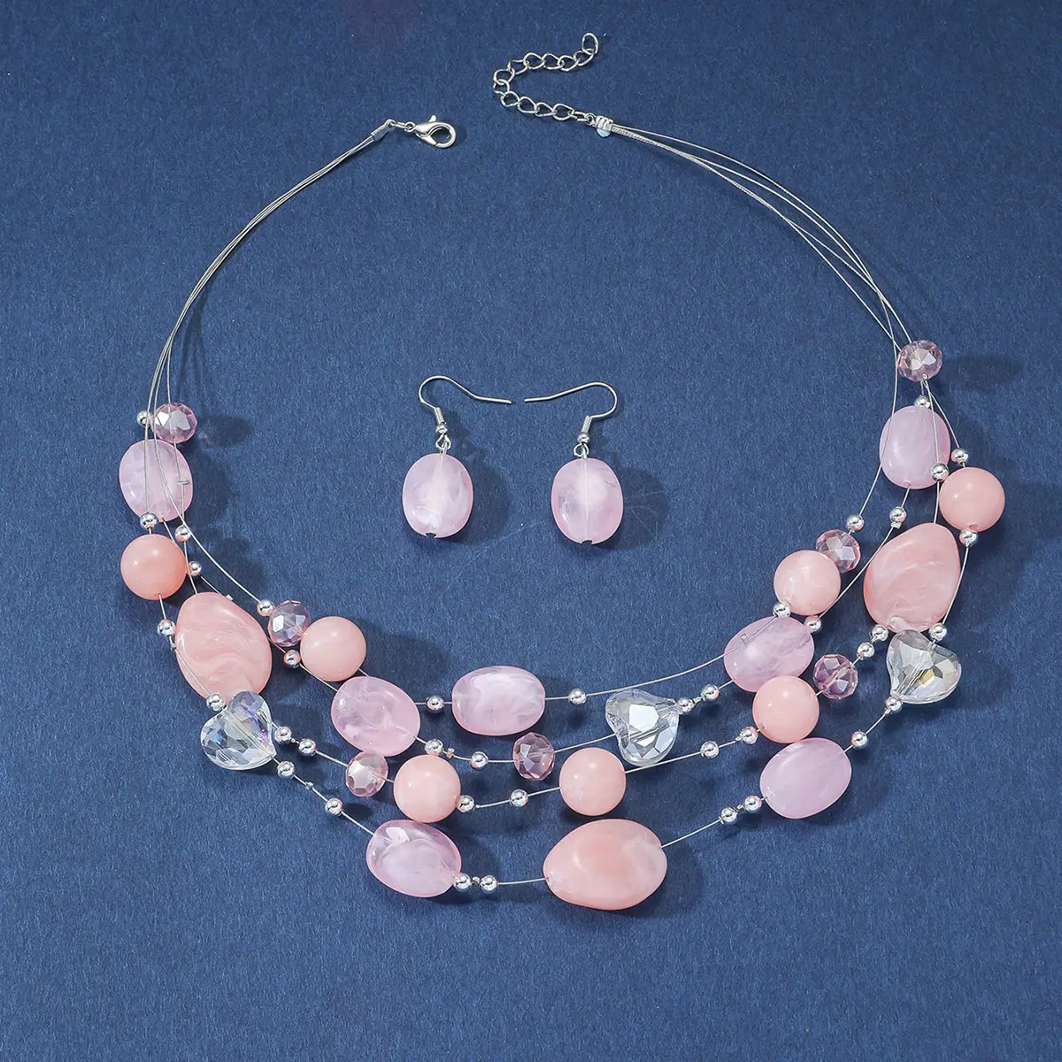 New Gorgeous Fashion Heart Pink Beaded Ins Elegant Simple Three-Piece Women's Jewelry Set - Image 26