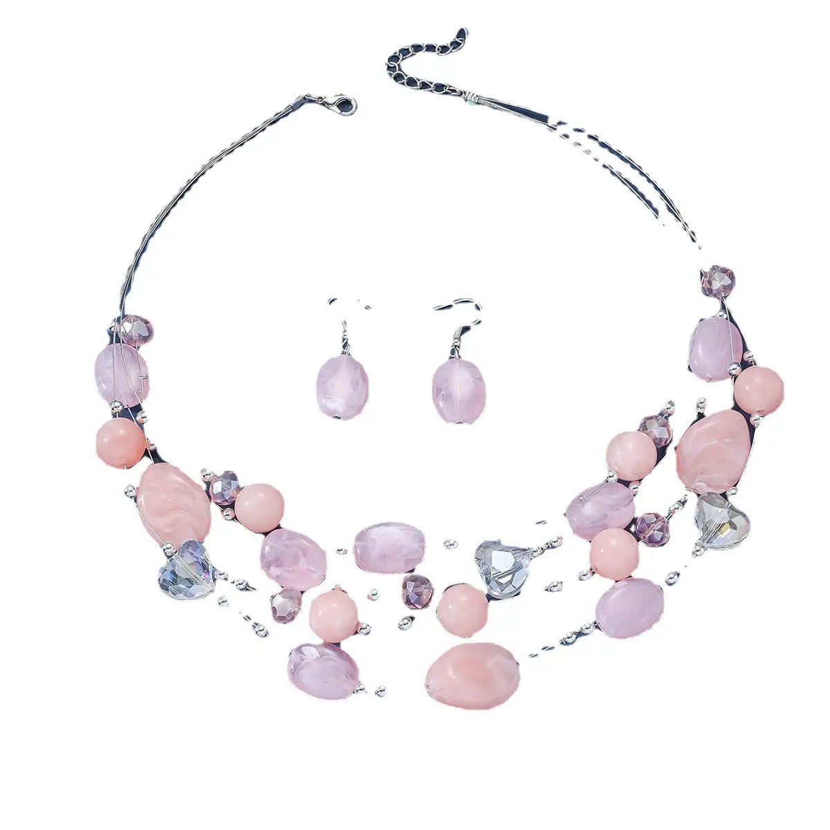 New Gorgeous Fashion Heart Pink Beaded Ins Elegant Simple Three-Piece Women's Jewelry Set - Image 27
