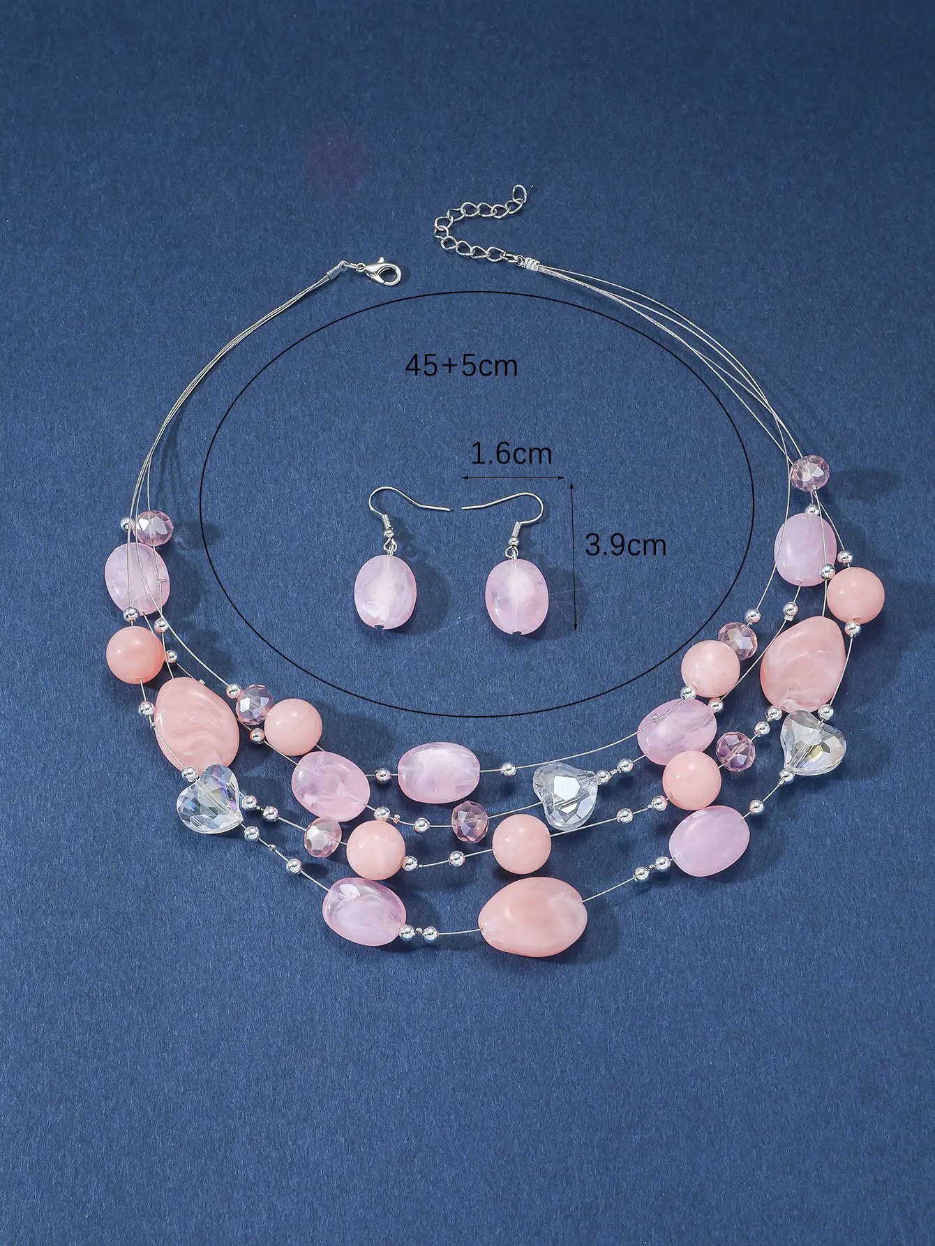 New Gorgeous Fashion Heart Pink Beaded Ins Elegant Simple Three-Piece Women's Jewelry Set — feature 3