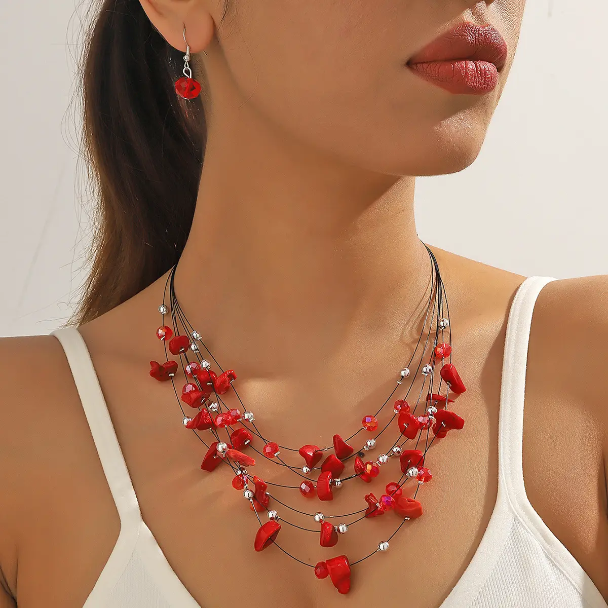 New Gorgeous Fashion Heart Pink Beaded Ins Elegant Simple Three-Piece Women's Jewelry Set — feature 38