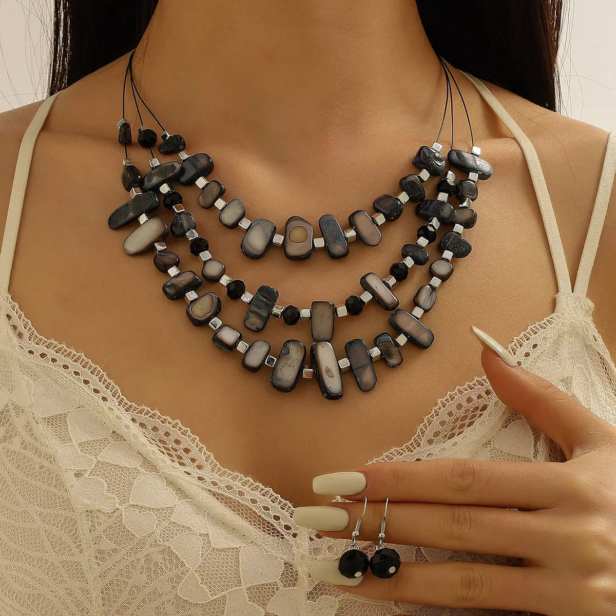 New Gorgeous Fashion Heart Pink Beaded Ins Elegant Simple Three-Piece Women's Jewelry Set - Image 10