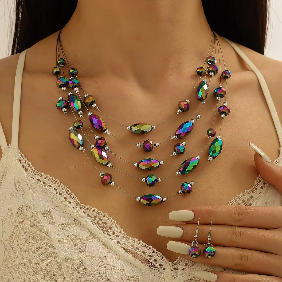 New Gorgeous Fashion Heart Pink Beaded Ins Elegant Simple Three-Piece Women's Jewelry Set - Image 15