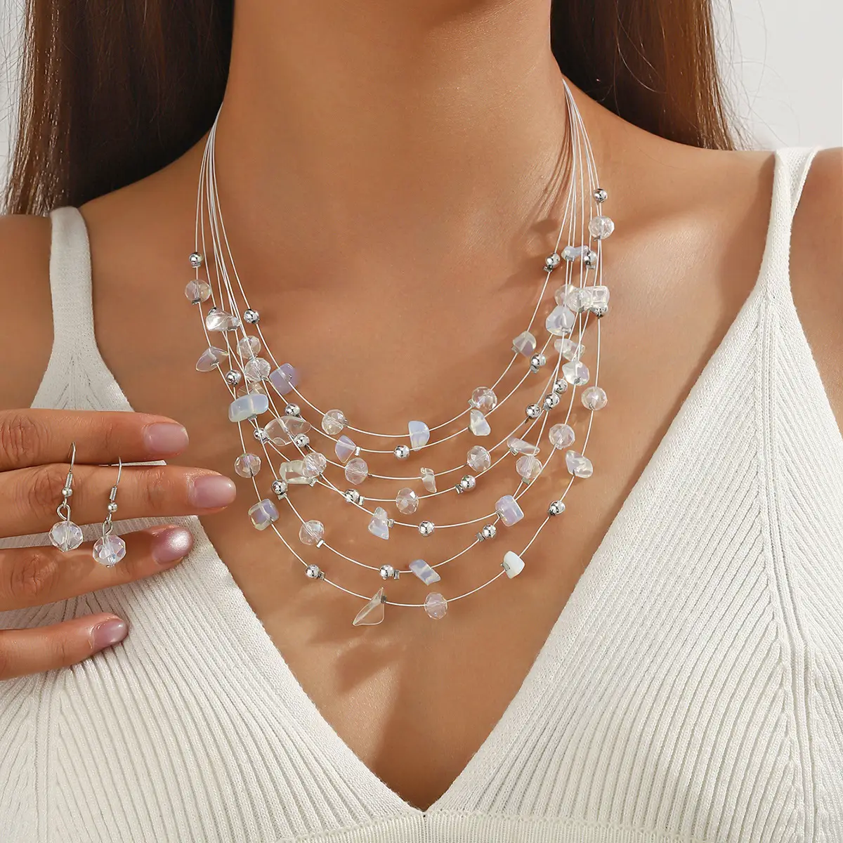 New Gorgeous Fashion Heart Pink Beaded Ins Elegant Simple Three-Piece Women's Jewelry Set - Image 25