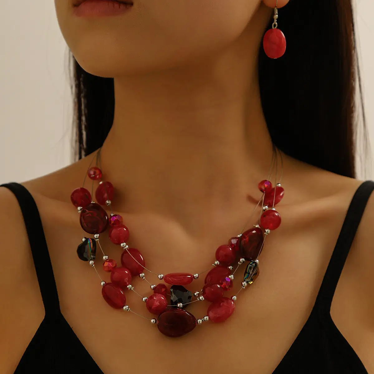New Gorgeous Fashion Heart Pink Beaded Ins Elegant Simple Three-Piece Women's Jewelry Set - Image 7