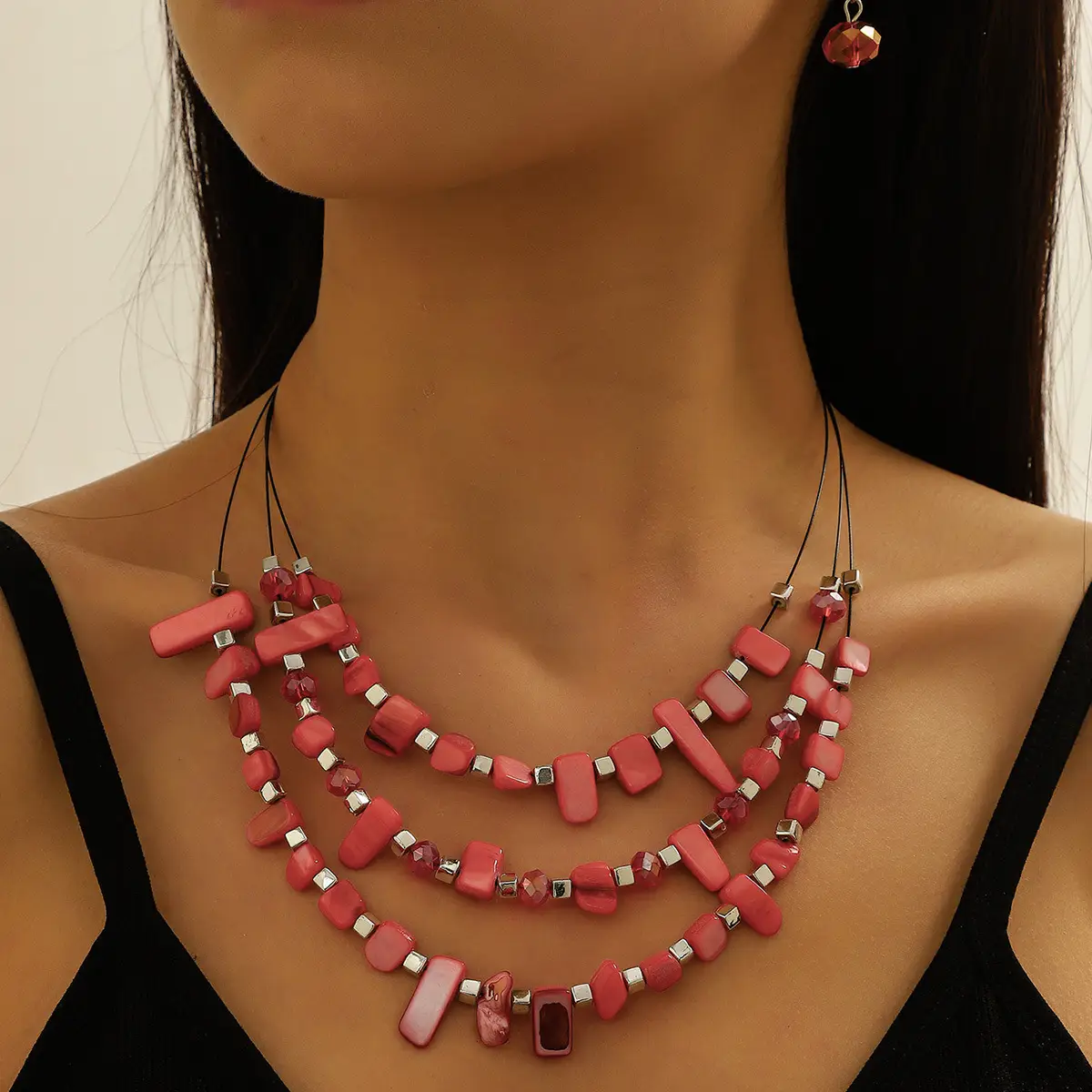 New Gorgeous Fashion Heart Pink Beaded Ins Elegant Simple Three-Piece Women's Jewelry Set - Image 8