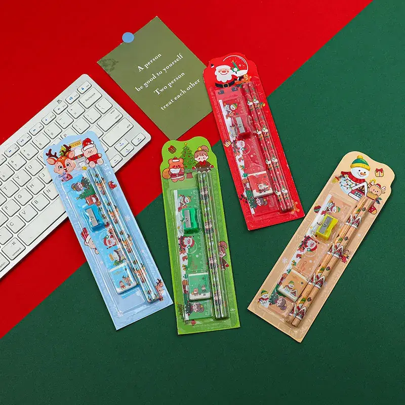 Christmas 5-Piece Pencil Set for Kids Painting Eraser Stationery - Image 7