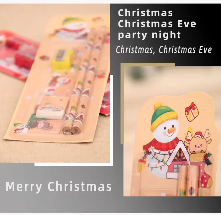 Christmas 5-Piece Pencil Set for Kids Painting Eraser Stationery — feature 5