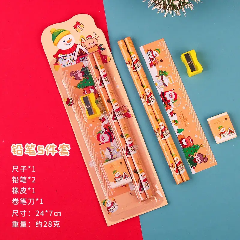Christmas 5-Piece Pencil Set for Kids Painting Eraser Stationery - Image 2
