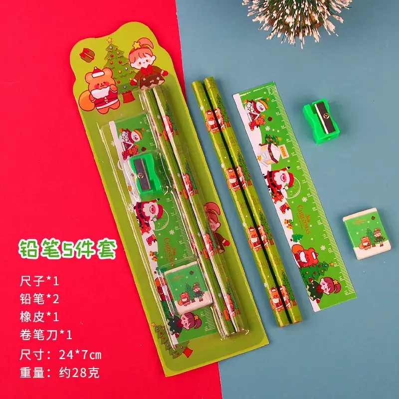 Christmas 5-Piece Pencil Set for Kids Painting Eraser Stationery - Image 3