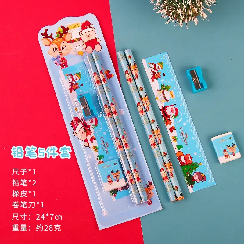 Christmas 5-Piece Pencil Set for Kids Painting Eraser Stationery - Image 4