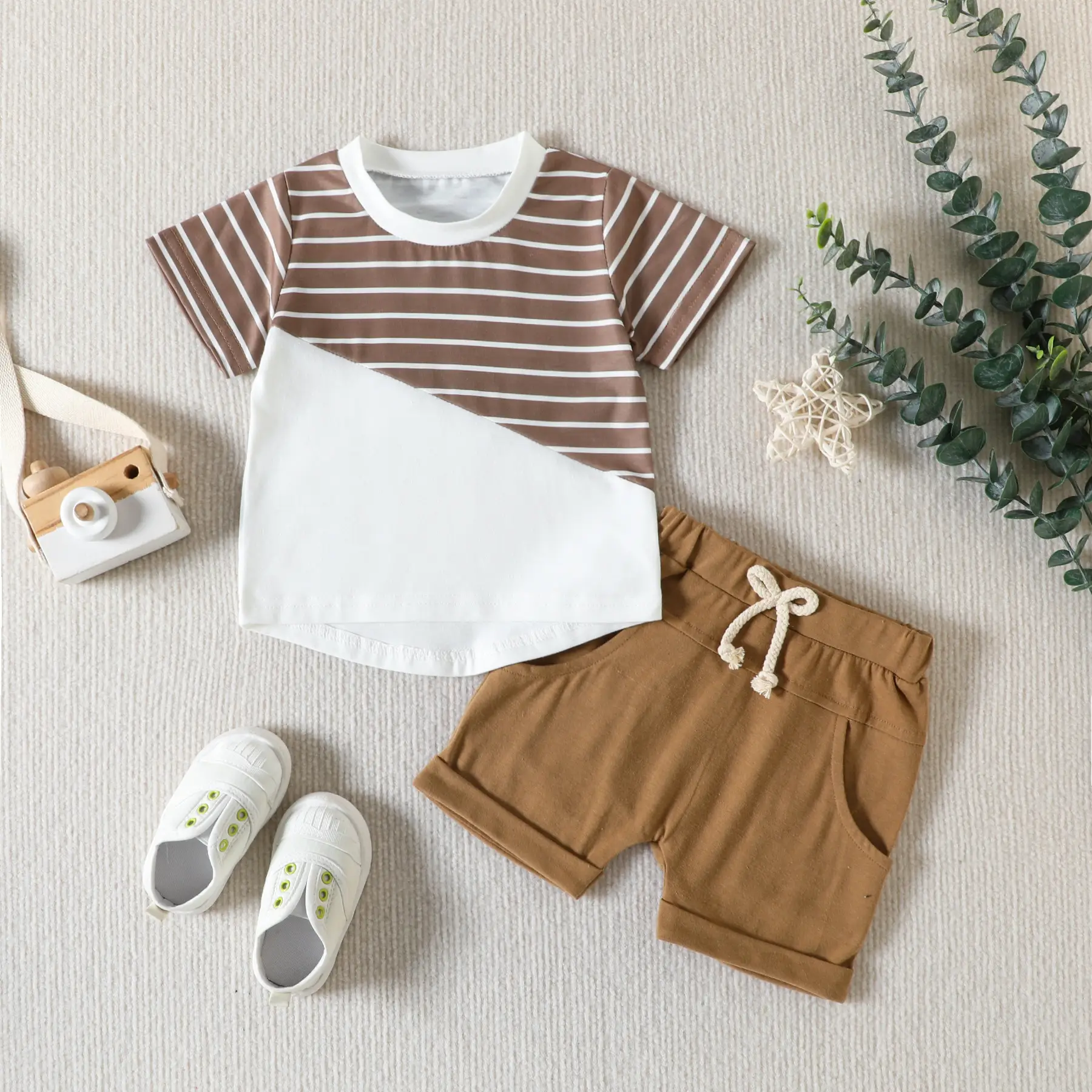 2023 Summer Baby Men Striped Shorts T-Shirt Set - Image 5
