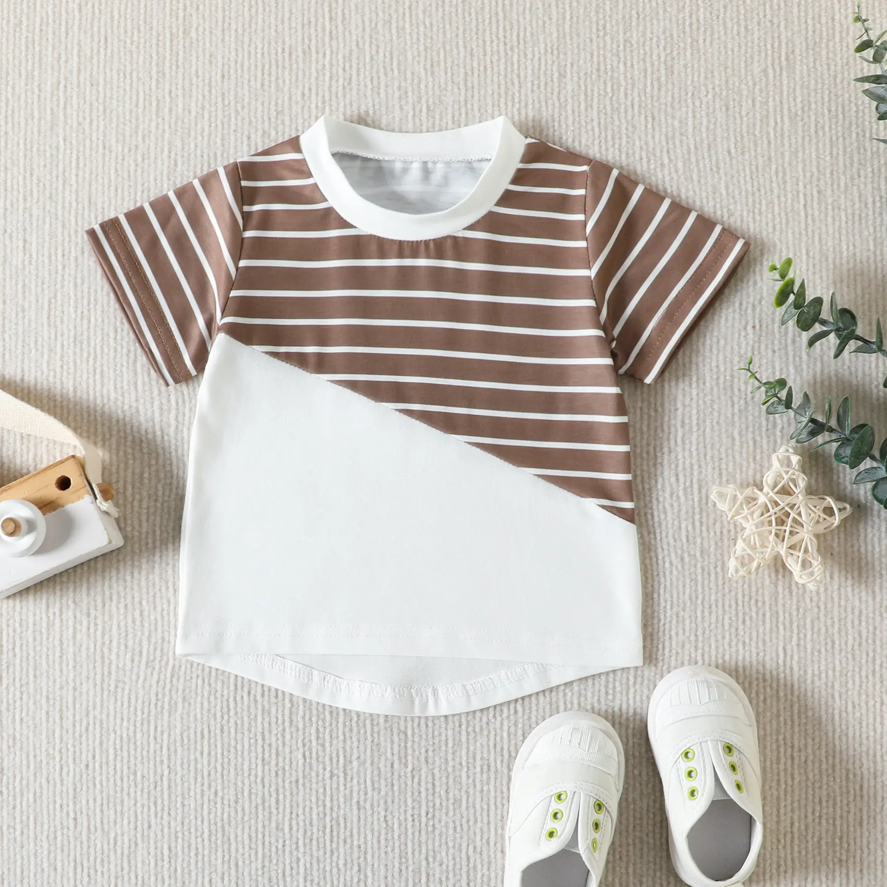 2023 Summer Baby Men Striped Shorts T-Shirt Set - Image 6