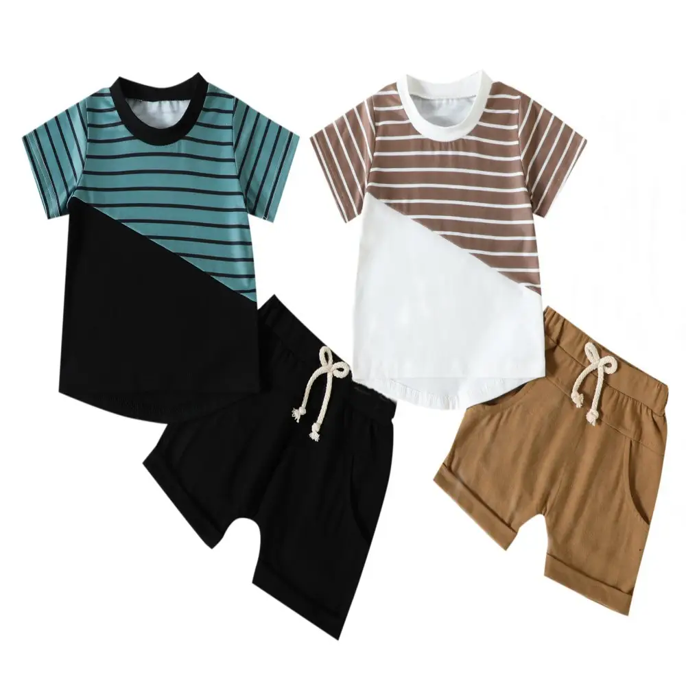 2023 Summer Baby Men Striped Shorts T-Shirt Set - Image 7