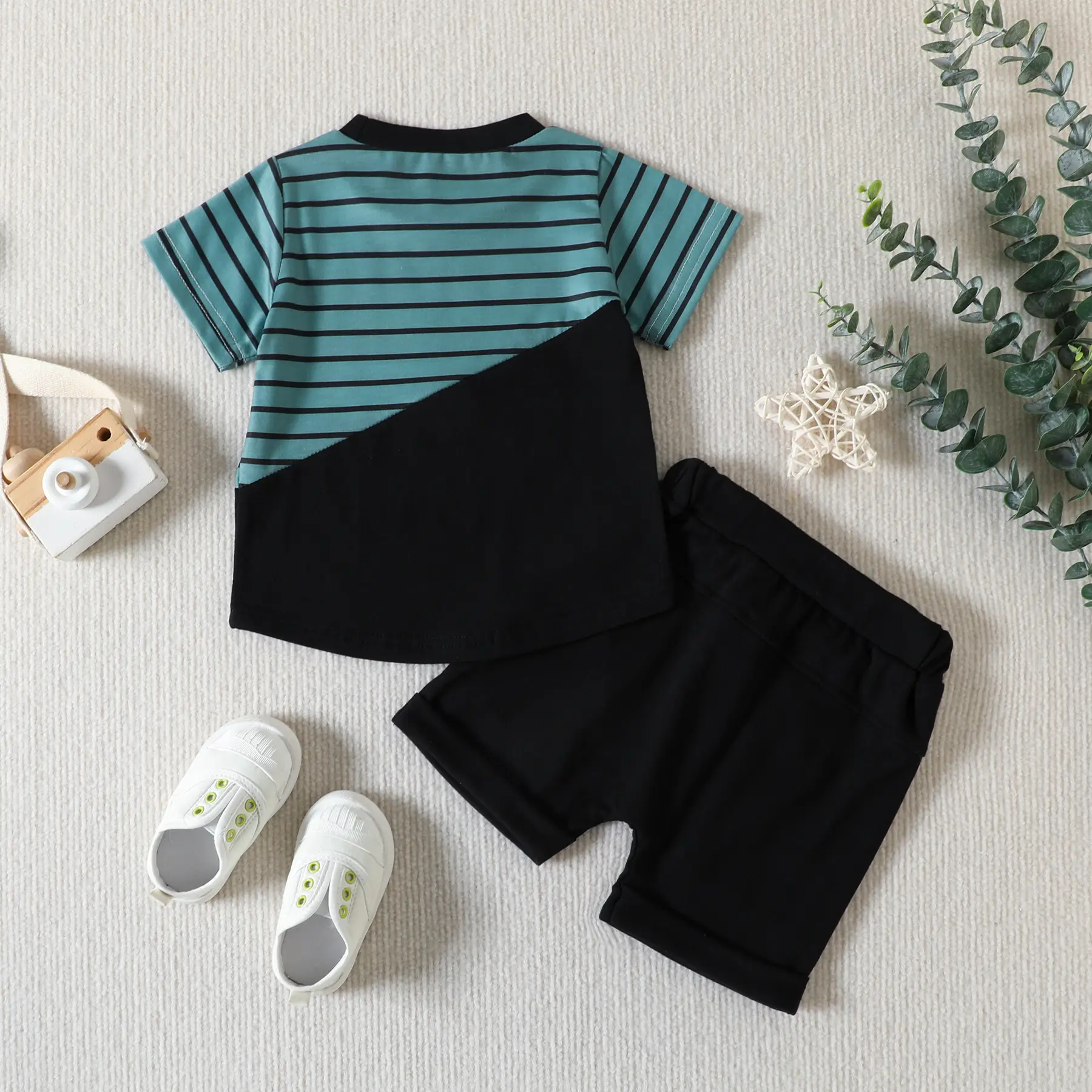 2023 Summer Baby Men Striped Shorts T-Shirt Set — feature 13