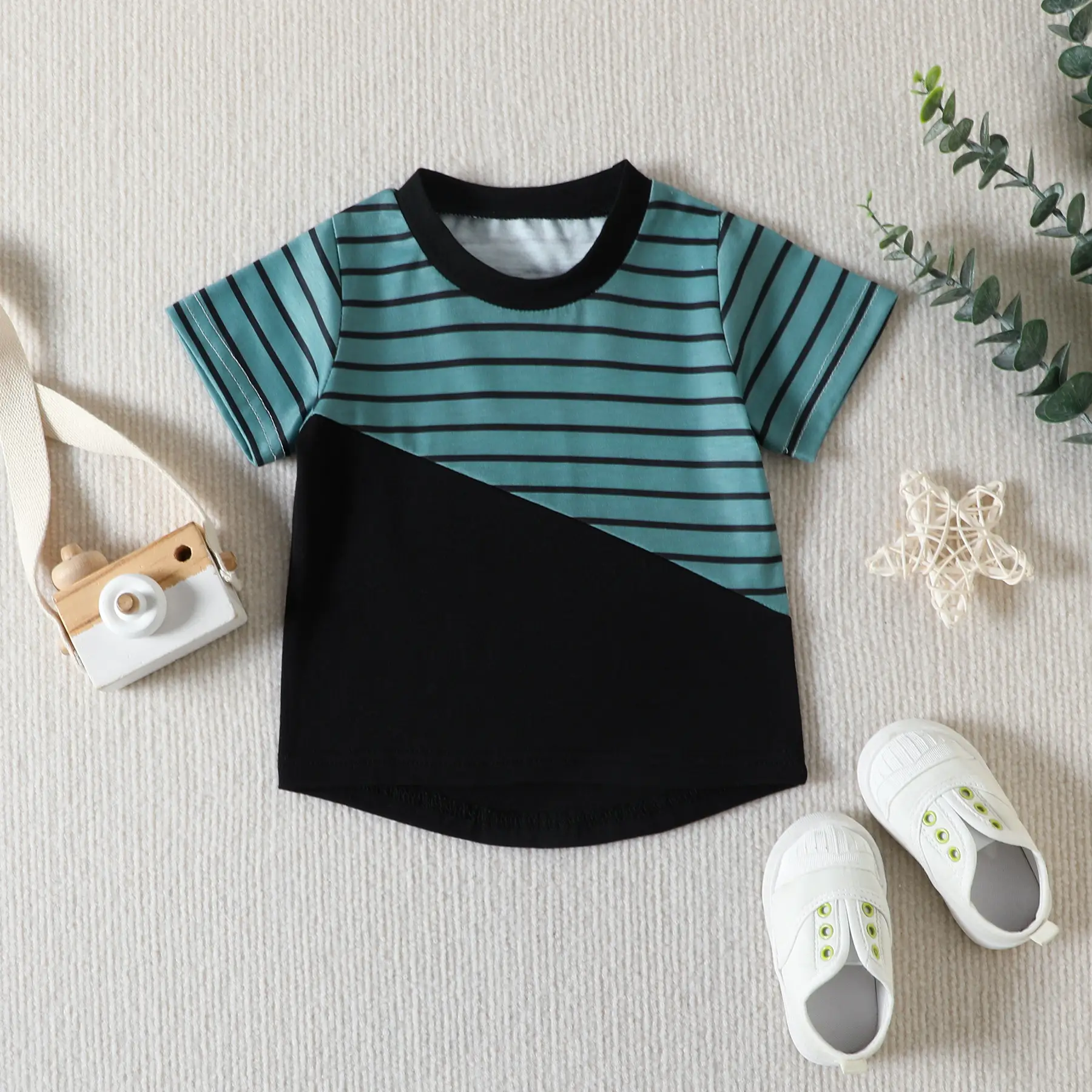 2023 Summer Baby Men Striped Shorts T-Shirt Set — feature 4