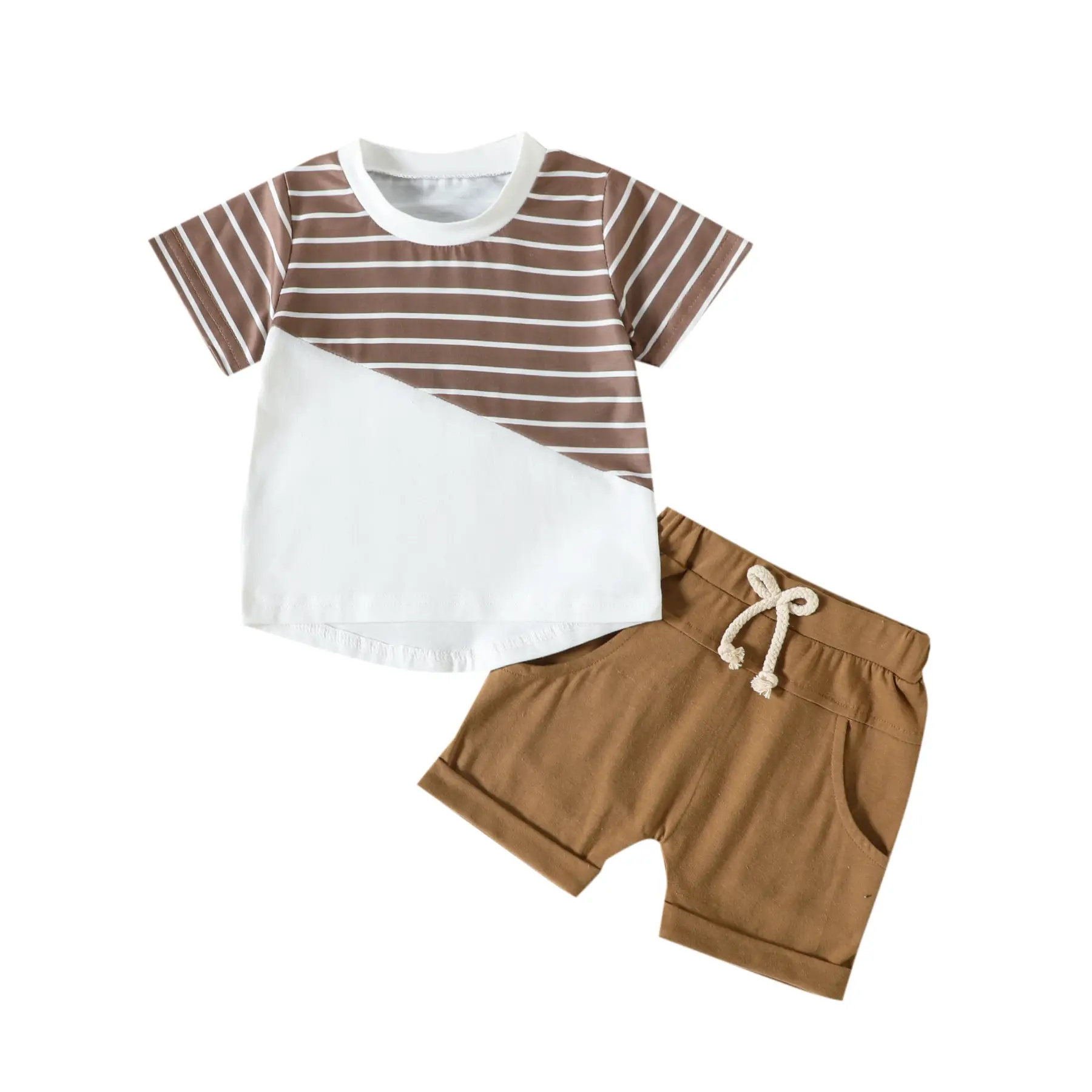 2023 Summer Baby Men Striped Shorts T-Shirt Set - Image 2