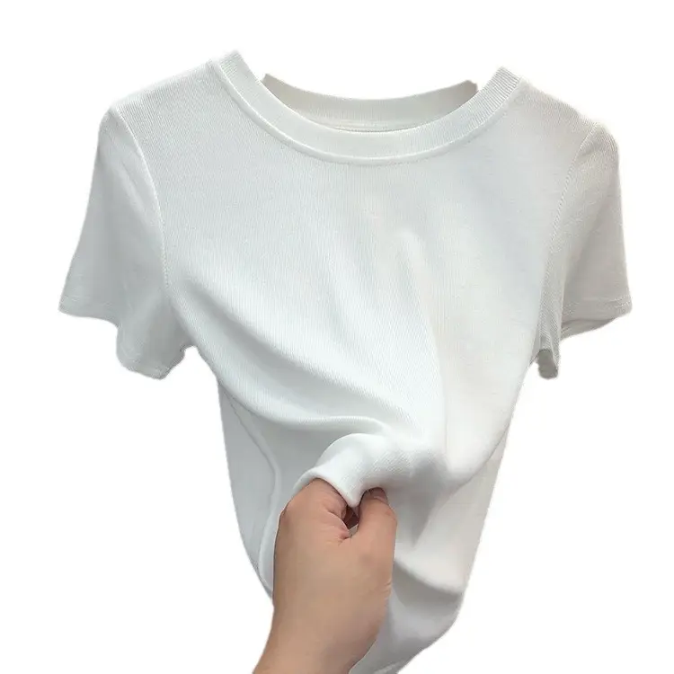 Women's Slim Fit Beige T-Shirt Round Neck 2025 - Image 16