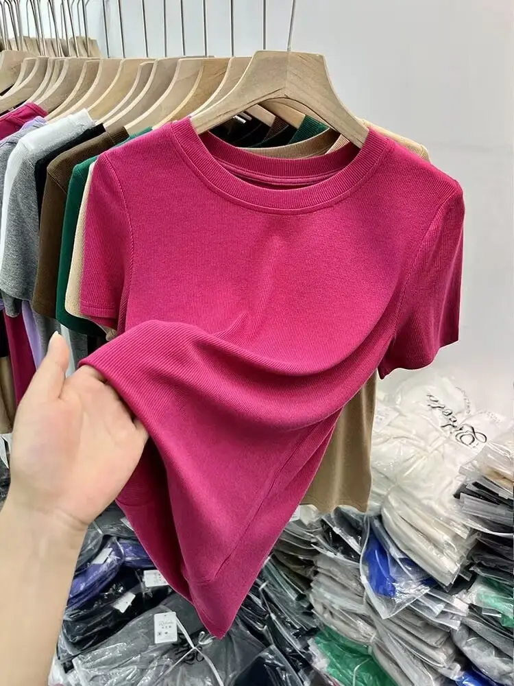 Women's Slim Fit Beige T-Shirt Round Neck 2025 — feature 12