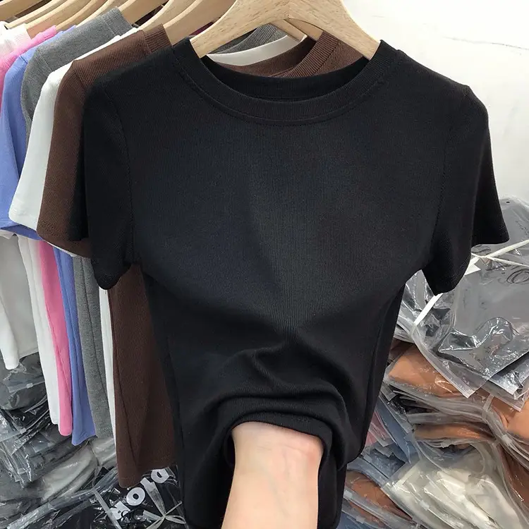 Women's Slim Fit Beige T-Shirt Round Neck 2025 — feature 14