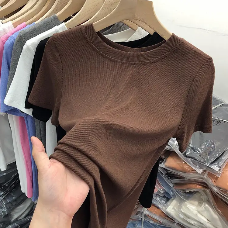 Women's Slim Fit Beige T-Shirt Round Neck 2025 — feature 4
