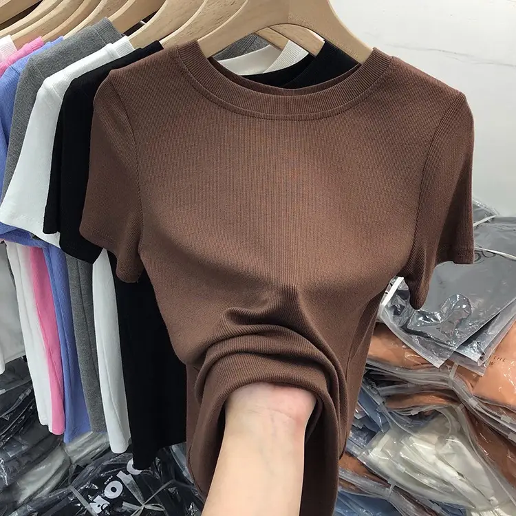 Women's Slim Fit Beige T-Shirt Round Neck 2025 — feature 6