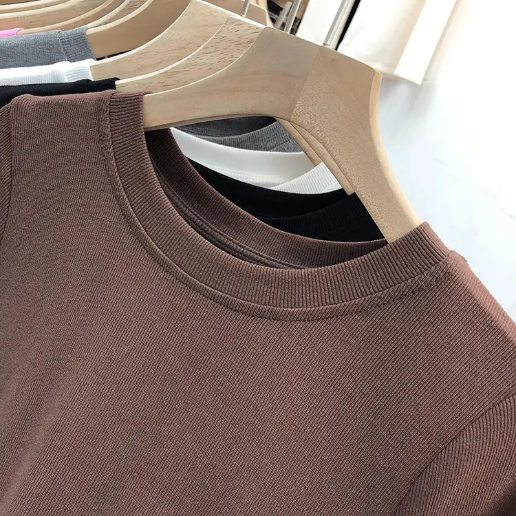 Women's Slim Fit Beige T-Shirt Round Neck 2025 — feature 7